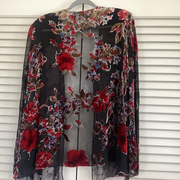 XSCAPE Silk Burnout Velvet Kimono Cardigan Jacket Women Plus Size 20W Long Flowe - Picture 2 of 16